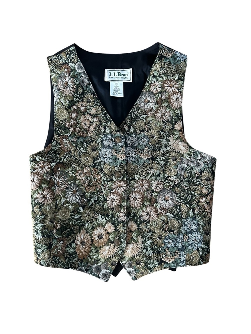 VTG LL Bean Embroidered Floral Vest Sz 12 Multicolor Adjustable Tie Back 1990s
